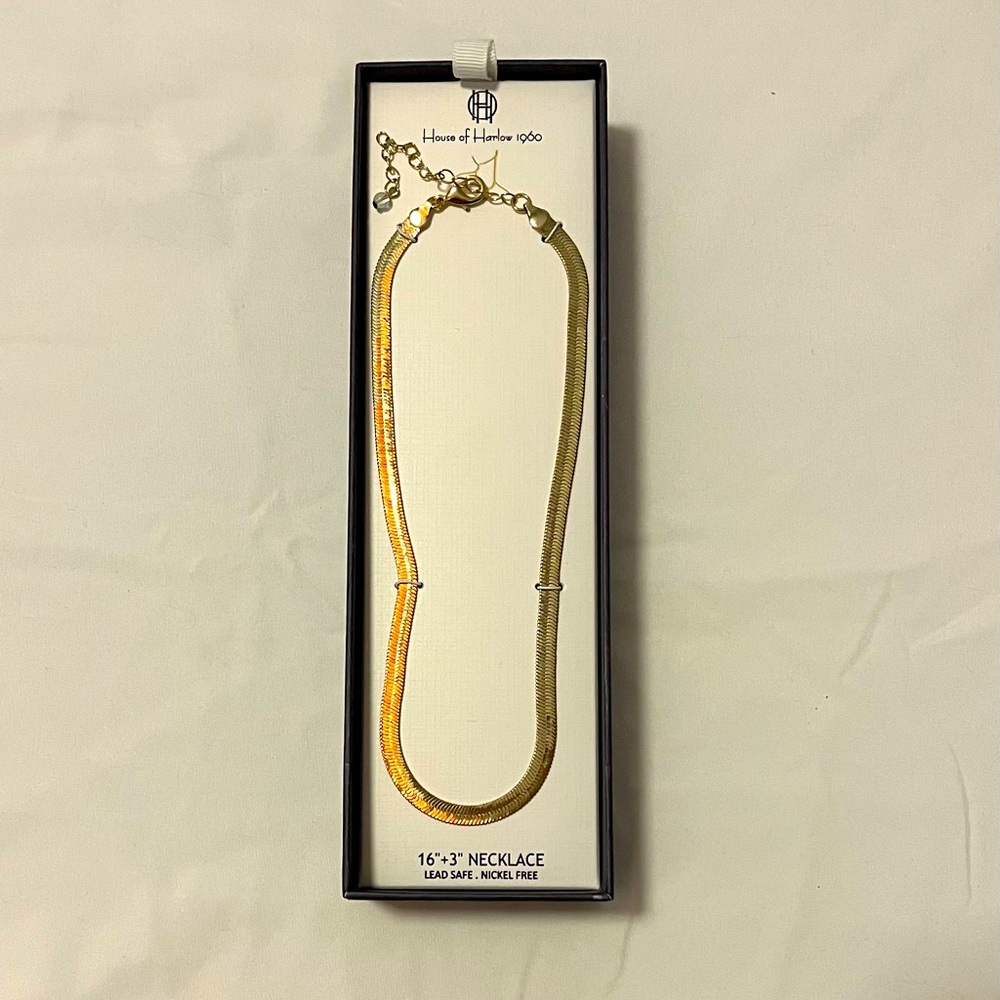House of Harlow 1960 Gold tone serpentine necklace 16" + 3" extender NIB